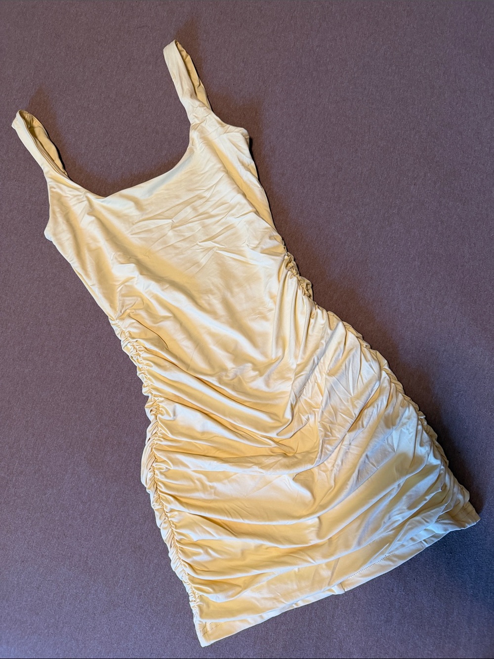 Yellow Babyboo Ruched Tank Bodycon Dress with Open Back